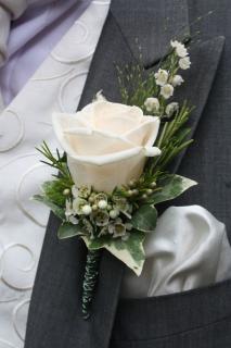 White Rose and Wax Boutonniere