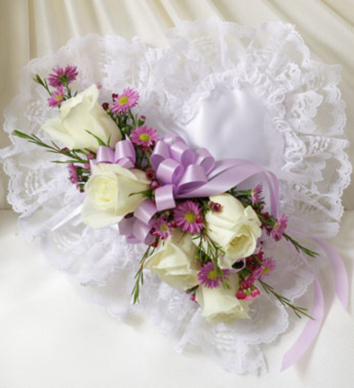 Lavender and White Satin Heart Casket Pillo