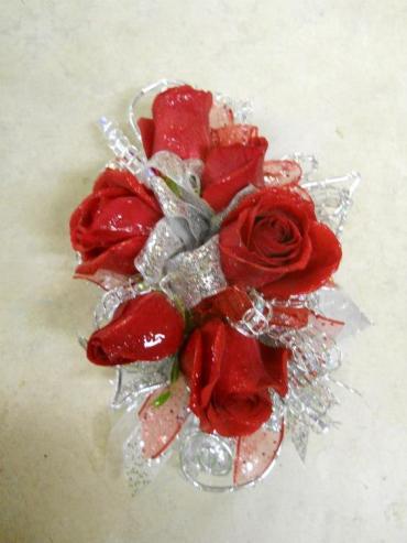 Red Rose with Silver Corsage