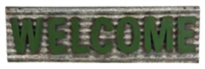 Metal Welcome Sign On Ruffled Tin