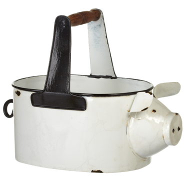 Black & White Enamel Pig Caddy with Handle