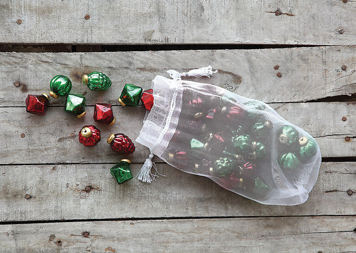 Mercury Glass Ornaments In Organza Bag