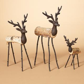 Set of 3 Metal and Wood Deer