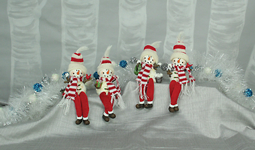 Scarved Red Snowmen with Fabric Legs