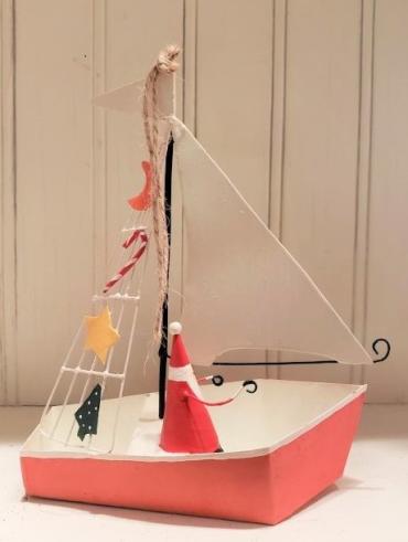 5.5\" Tin Santa in Boat Ornament