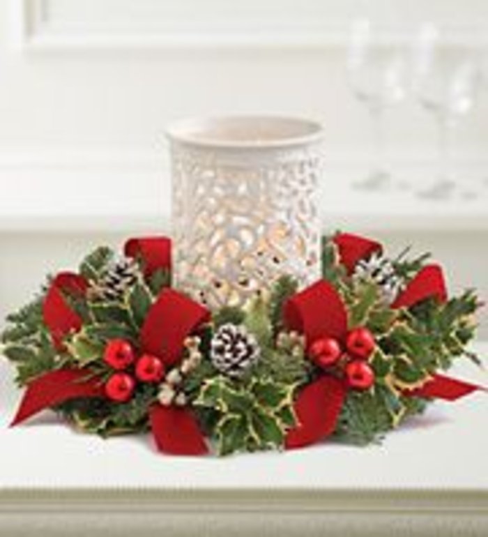 Evergreen Centerpiece with Hurricane Candle
