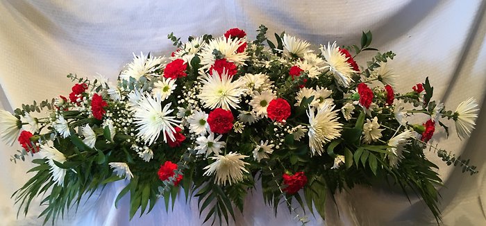 Classic Casket Spray in Red & White