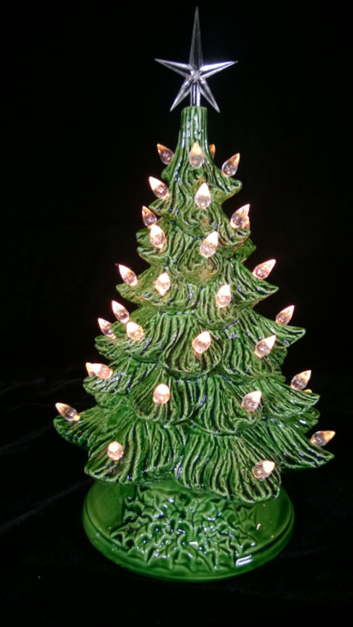 Green Ceramic Tree-wht lights-md