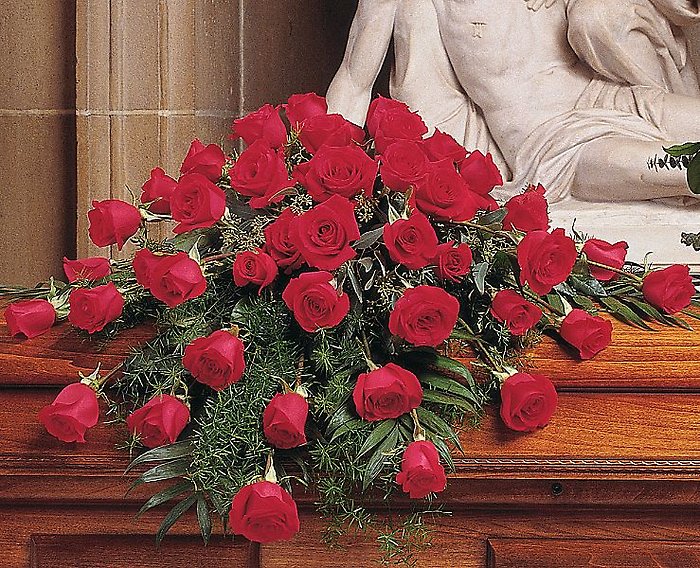Blooming Red Roses Casket Spray