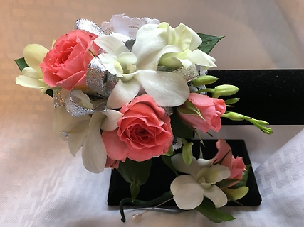 Peach Rose and Orchid Corsage