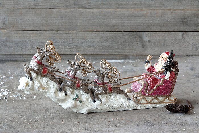 Resin Santa In Sleigh w/ Reindeer