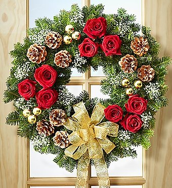 Fresh Evergreen Wreath with Flowers