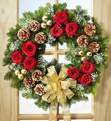 Fresh Evergreen Wreath with Flowers